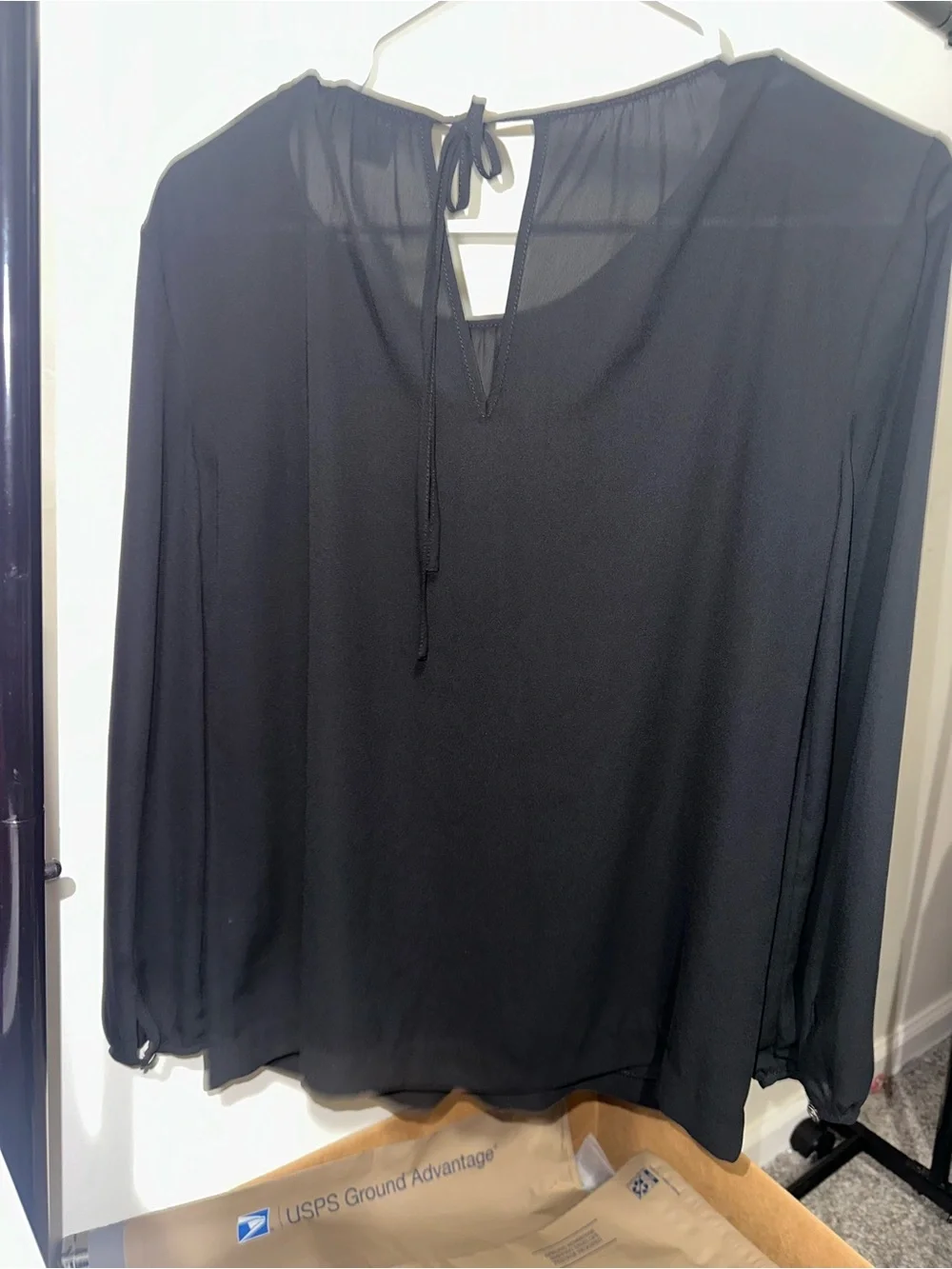 J. Crew Black Long-Sleeve Keyhole Blouse